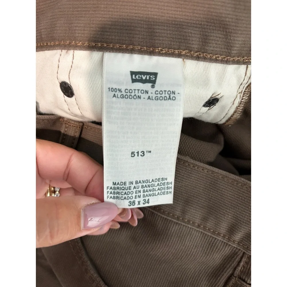 Levis 513 Slim Straight Brown Bedford Cord Pants Mens 36x34 Textured Trousers